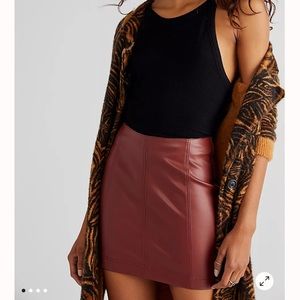 Burgundy Vegan Leather Free People Modern Femme Skirt
